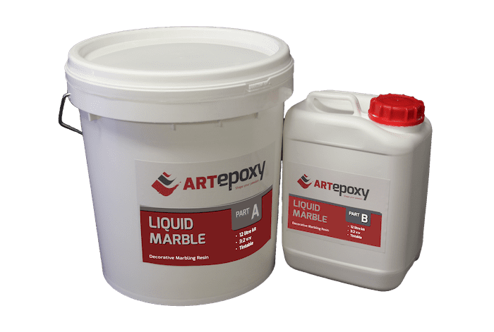 A 12 litre kit of Artepoxy Liquid Marble decorative clear resin.