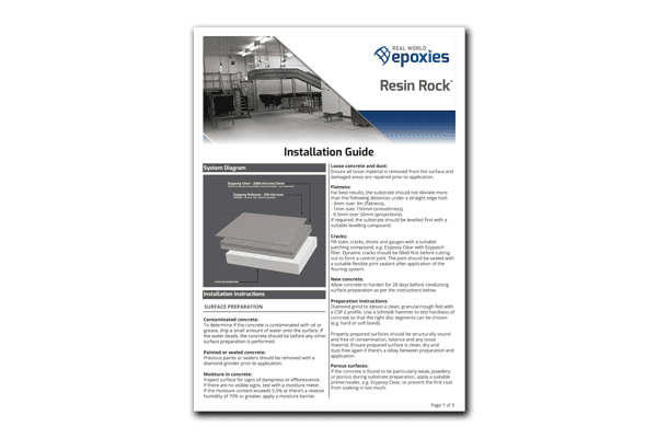 A thumbnail of the Resin Rock installation guide that can be downloaded in full as a pdf.