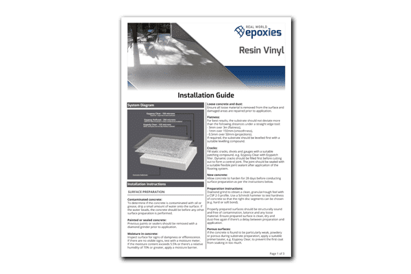 A thumbnail of the Resin Vinyl installation guide that can be downloaded in full as a pdf.