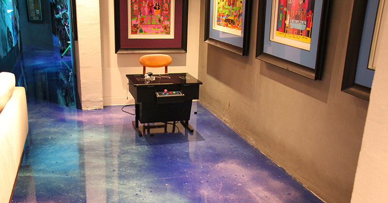 An example of a sprayed metallic flooring finish that can be learned through the How To Videos offered by Real World Epoxies.